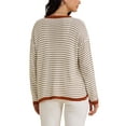 thumbnail image 3 of INSPIRE CHIC Women's Striped Sweater Casual Curved Hem Drop Shoulder Sweaters Pullover Top XL Khaki, 3 of 6