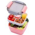 thumbnail image 3 of Ensaladera de 1,1 litros con recipientes para aderezos y cubiertos separados, ensaladera a prueba de fugas con 2 compartimentos para aderezos de ensalada y aperitivos, ensaladera de plástico rosa, 3 of 5