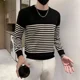 thumbnail image 5 of Ropa para hombre Camiseta de cuello redondo de punto a rayas para hombre Jersey Harajuku moda otoño coreano citas manga larga lujo 2024, 5 of 5