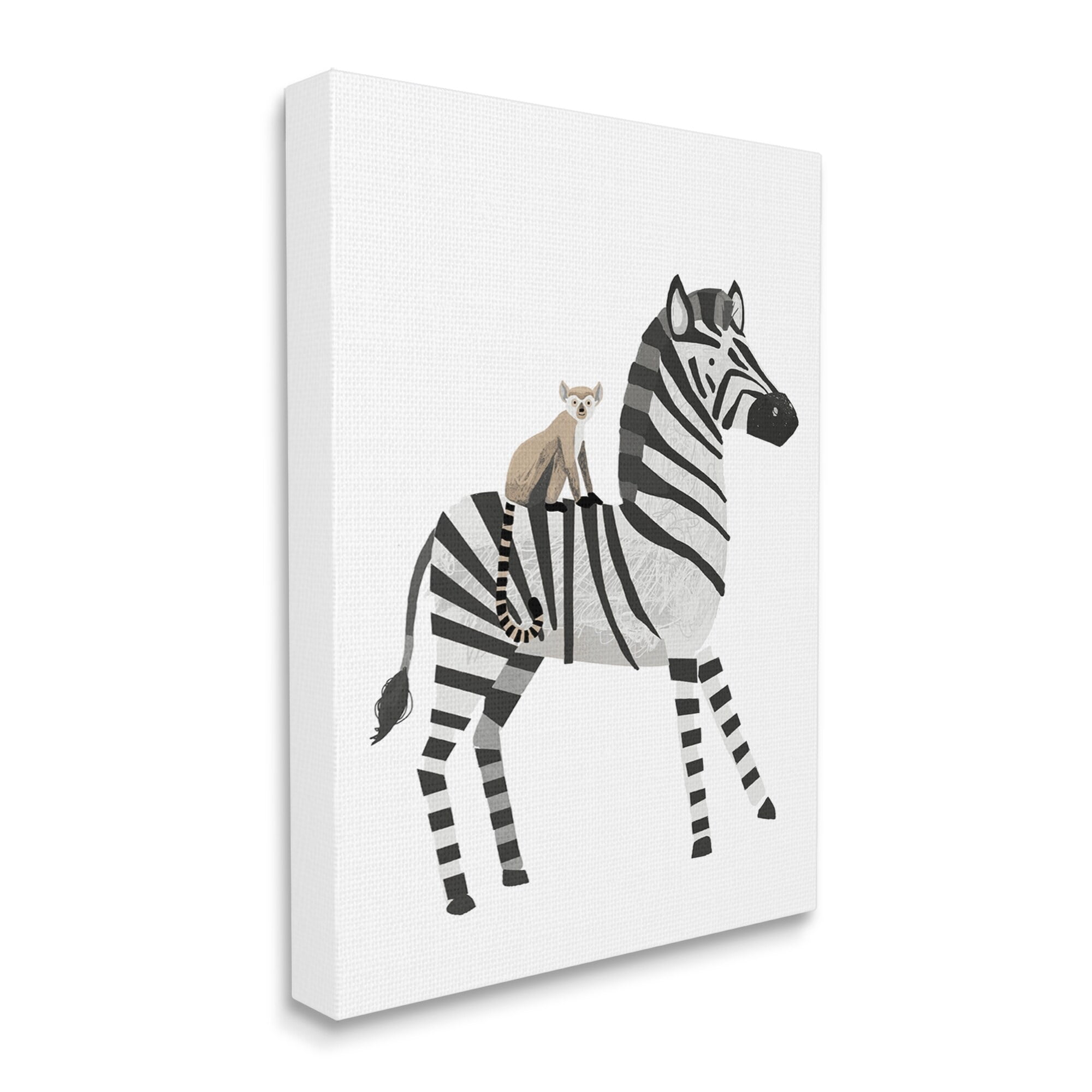 Stupell Industries Cute Lemur on Zebra Kids' Striped Safari Animals, 36 x 48,Design by Lucca Sheppard