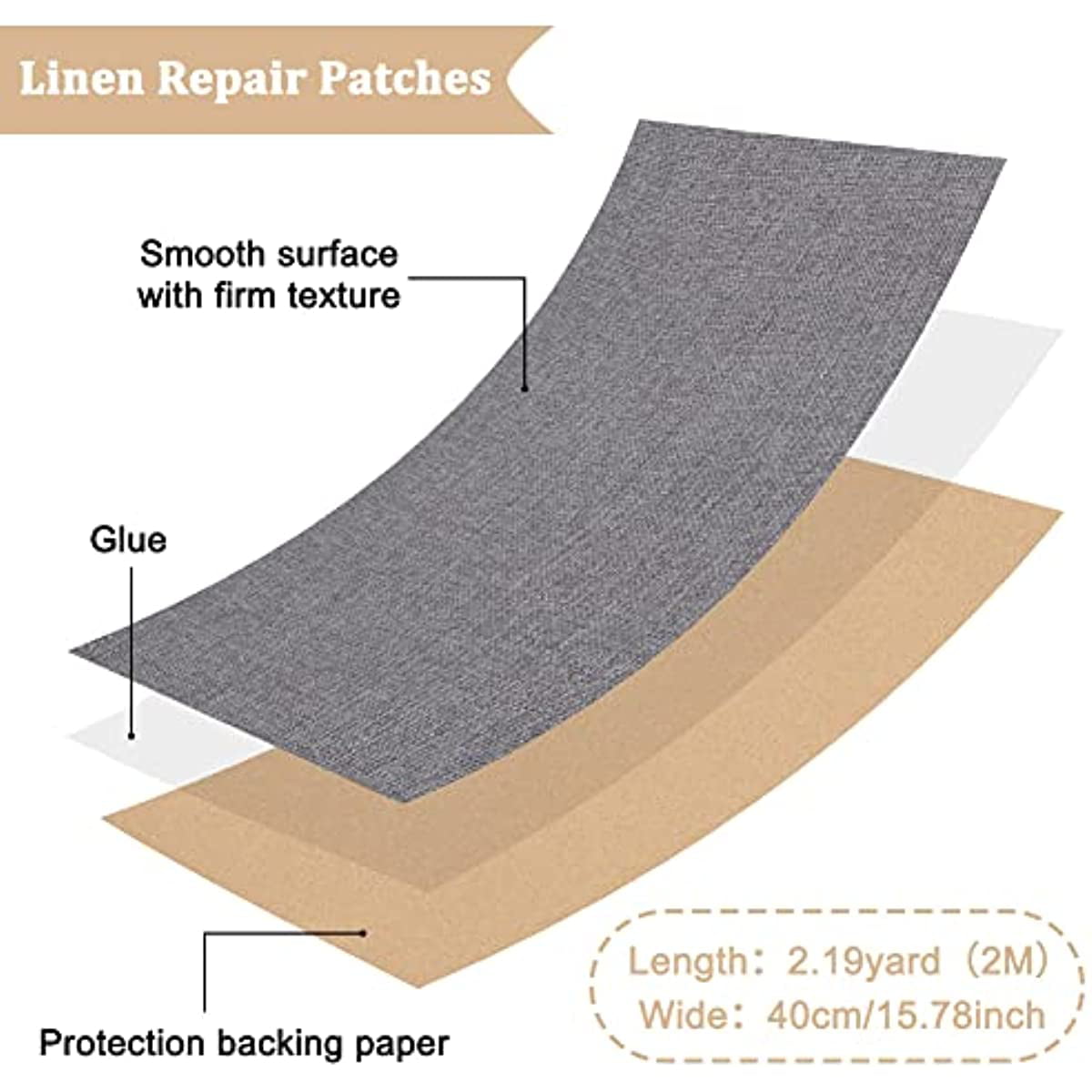 Self-Adhesive Linen Repair Patches 16 x 79 Inch, Large Linen Fabric Patches  for Sofa Repair, Couch Fabric Repair Patch Kit for Furniture, Sofa