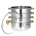 thumbnail image 2 of Stoneway 2-5Tiers Premium Heavy Duty Stainless Steel Steamer Pot Set 28cm/30cm Diameter Includes Multi-layer Cooking Pot ,  Steamer Insert and Vented Glass Lid Stack, 2 of 10