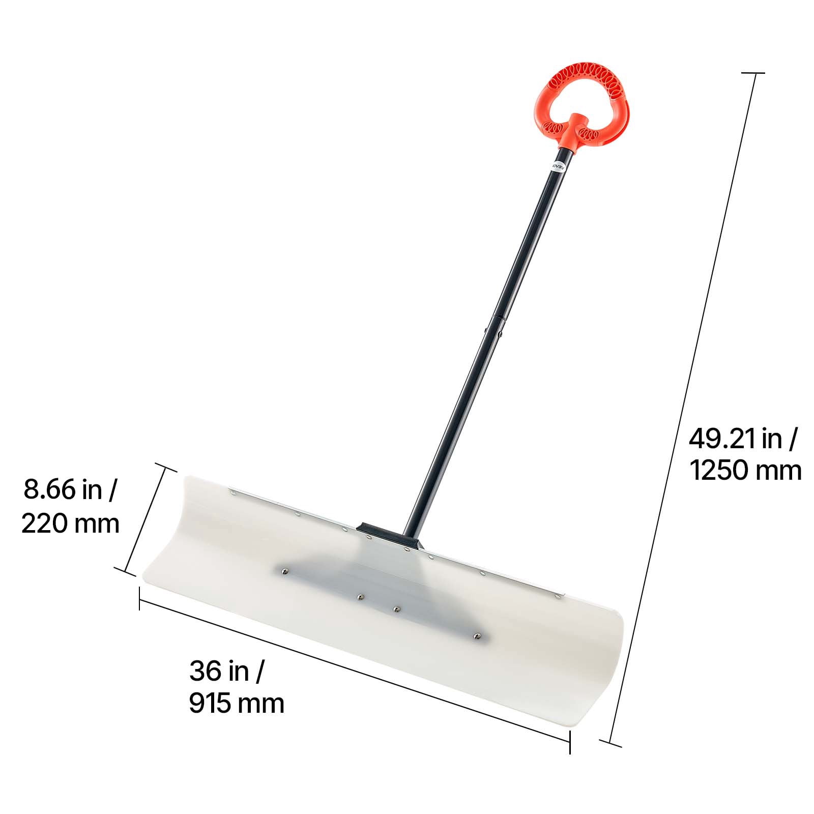 VEVOR Snow Pusher Shovel, 36 in Outdoor Snowplow Shovel with Ergonomic Grip, HDPE Plastic Blade, Winter Shovels with Segmented Handle, Metal Edged Strip,Portable Snow Removal Tool for Driveway Garden