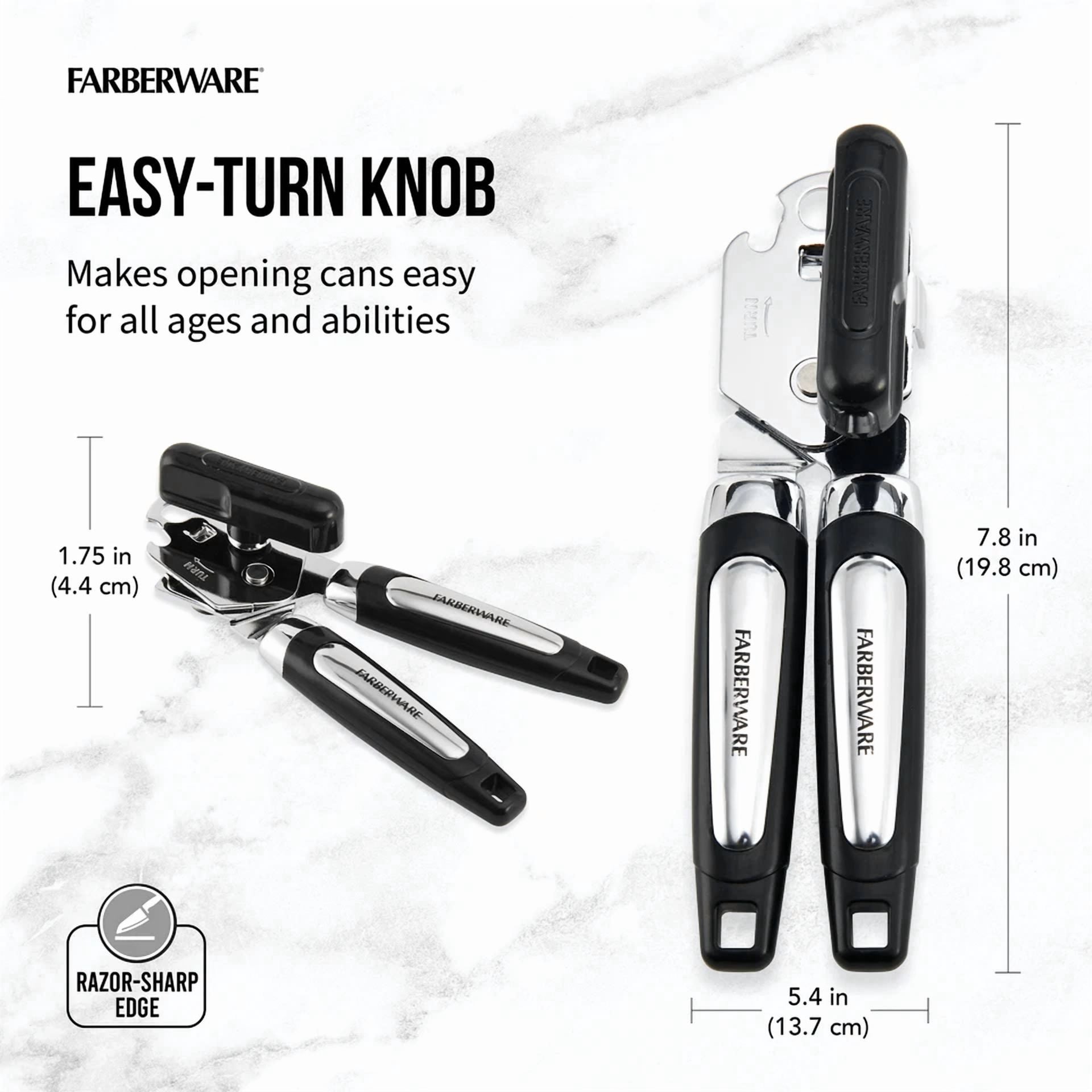 1.97 X 1.97 X 7.87 In.Professional Can Opener With Built In Bottle Opener, Black