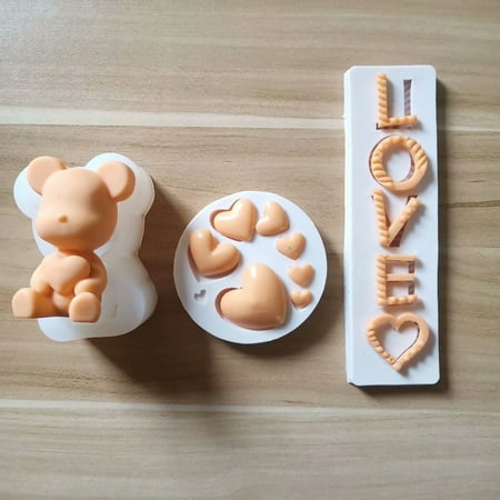 

jiaroswwei Chocolate Mold Safe No Residue Non-stick Silicone Bear Heart LOVE pattern Baking Mould for Valentine s Day