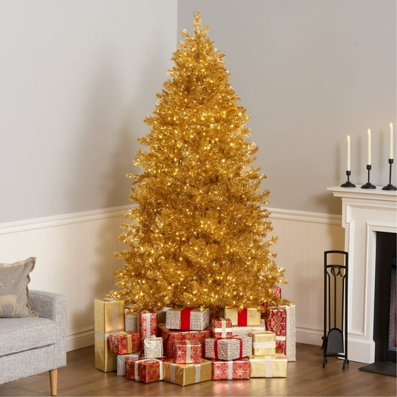 National Tree Company 7.5 ft Pre-Lit Gold Metallic Full Artificial Christmas Tree, 1,250 LED Lights, 1,266 Tips, Includes Stand, Gold