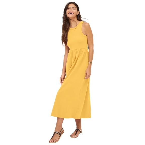 Ellos Plus Size Ribbed Bodice Knit Empire Midi Dress