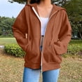 thumbnail image 7 of Zip Up Hoodie for Women Fall Fashion 2026 Long Sleeve Zip Up Lightweight Sweatshirts Loose Fit Casual Workout Plain Hoodie Brown XL, 7 of 7
