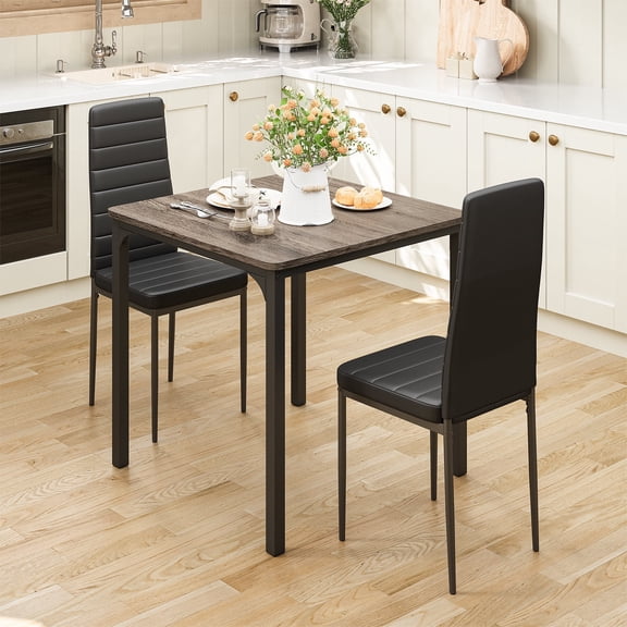 3-Piece Kitchen Table Set for 2, with 2 Upholstered PU Leather Chairs, for Small Space Dining Room & Apartment, Gray
