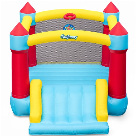 Outfunny Inflatable Bounce House, Outdoor Blow up Bouncy Castle with Slide for Big Kids 3-12