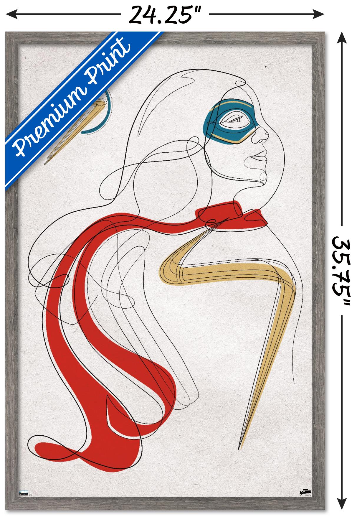 Marvel Ms. Marvel - Line Drawing Wall Poster, 22.375" x 34" Framed