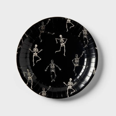 Spritz Halloween Dancing Skeleton Dinner Plate 20ct Black White Paper