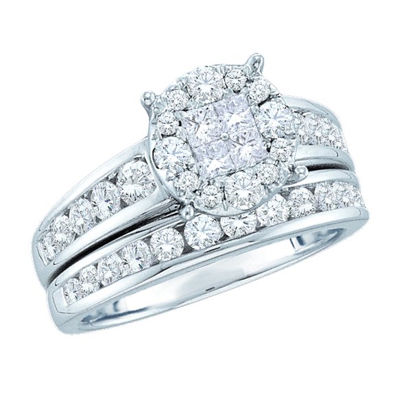 14kt White Gold Womens Diamond Soleil Cluster Bridal Wedding Engagement Ring Band Set 1-3/8 Cttw