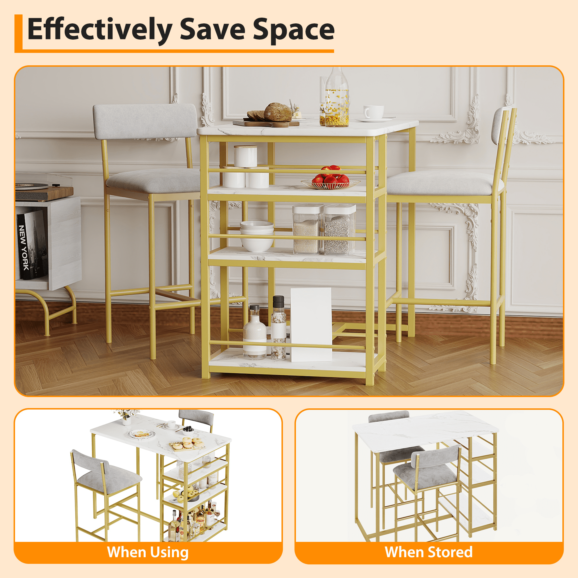 Kitchen Table Set,Dining Table and Chairs for 2,3 Piece Dining Room Table Set with 2 Upholstered Chairs,Bar Dining Table Set for Small Spaces,Apartment,Breakfast,Pub