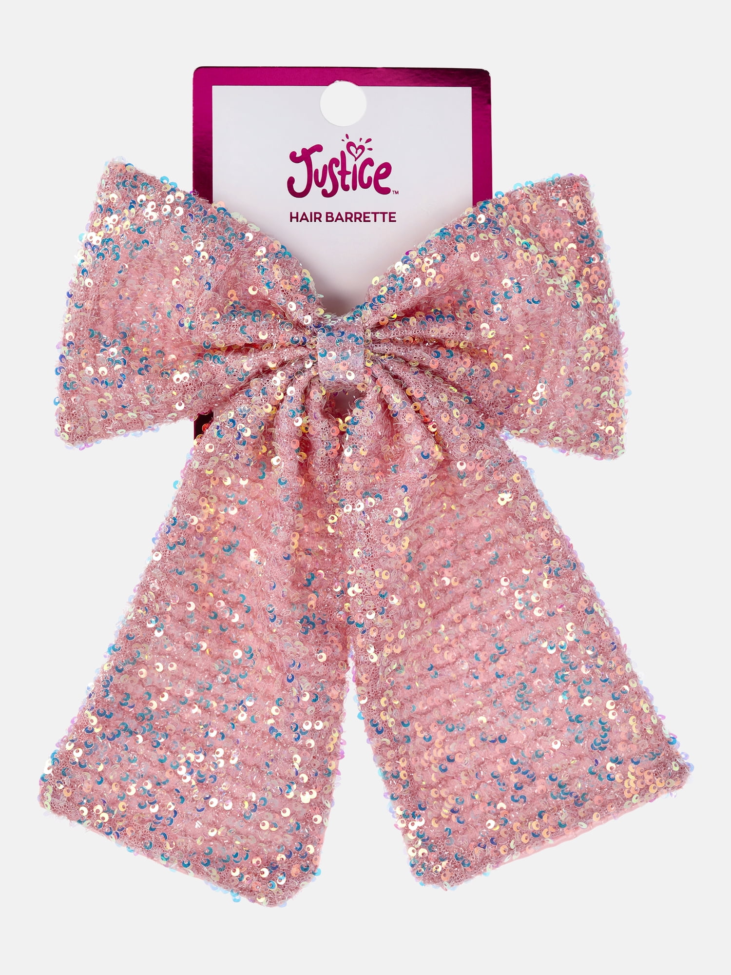 Justice Girls Sequin Bow Hair Clip Barrette, Pink
