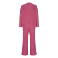 thumbnail image 5 of ibuvkizy Two Piece Sets for Women 2025 New Fashionable Casual Straight Leg Pants with Loose V-neck Knitted Sleeve Hot Pink,M, 5 of 9