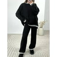 thumbnail image 3 of Women Pants Suit, Elegant Contrast Color Long Sleeve Crew Neck Sweater with Knit Pants Fall Outfit, 3 of 10