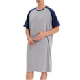 thumbnail image 2 of SHCKE Men's Raglan Sleep Shirts Casual Short Sleeve Nightshirt Crew Neck Long Sleepwear Soft Comfy, 2 of 6