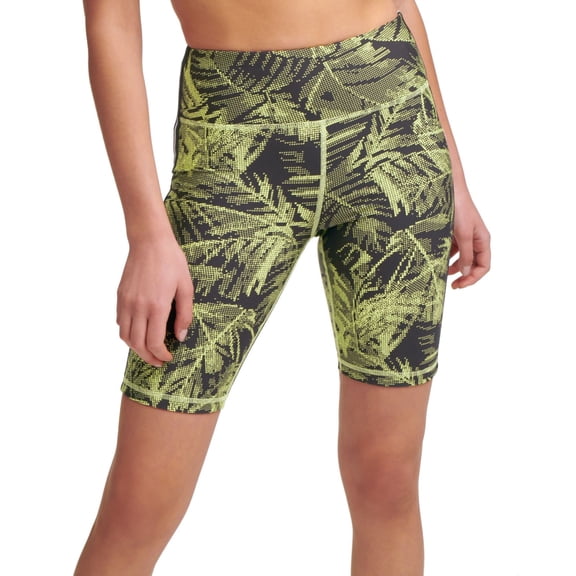 DKNY Womens Sport Palm-Print High-Waist Bike Shorts