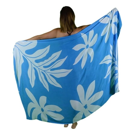 Island Style Women's Pareo Sarong Cover-up- Hawaiian Floral, Blue