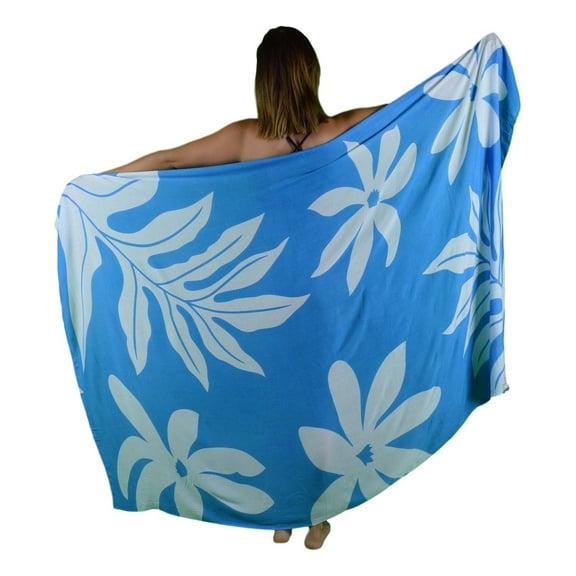 Island Style Women's Pareo Sarong Cover-up- Hawaiian Floral, Blue