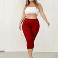 thumbnail image 4 of LIBRCLO Womens Plus Size Yoga Pants Cropped Leggings Capris Solid Color Elastic Waist Pants, 4 of 8