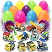 Prextex Toy Filled Easter Eggs Filled with Pull-Back Construction Vehicles