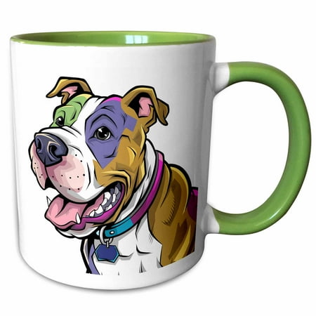 3drose, Funny Cool Abstract Colorful Pitbull Puppy Dog Rescue Dog, 15oz Two-tone Green Mug