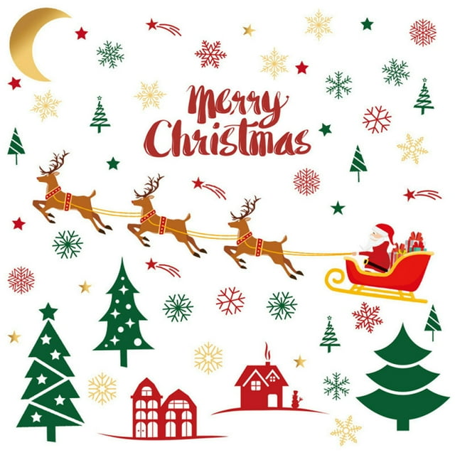 Christmas Wall Stickers PVC Self Adhesive Decorations for Indoor Outdoor Use Featuring Santa Claus Tree Designs
