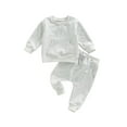 thumbnail image 2 of Musuos Baby Girls Boys 2 Pieces Outfit, 6 12 18 24M 3T Solid Color Long Sleeve Pocket Sweatshirts Tops + Elastic Waist Long Pants Set, 2 of 10