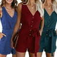 thumbnail image 7 of FLMEI Womens Summer Jumpsuits Sleeveless Jumpsuits V Neck Button Rompers Knot Tie Loose Playsuit Jumpsuit with Pockets S-XXL, 7 of 7