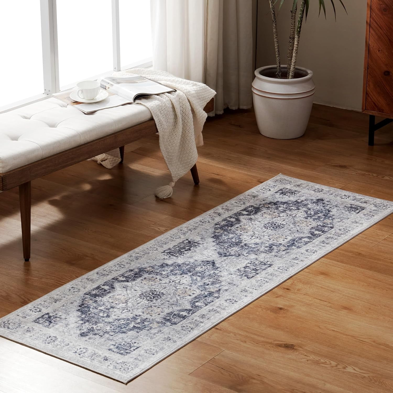 Sleep Zone 2x6 Area Rug for Bedroom, Machine Washable Area Rugs for Living Room, Low Pile Lightweight Non Slip Carpet, Vintage Rug for Dining Room, Home Office, Teal