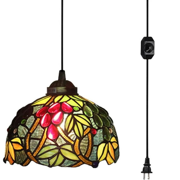 Kiven Plug-in Style Colorful Pendant Lamp Chandelier Handmade Glass Pendant Lamp 15ft UL Black Cord with On/Off Dimmer Switch,Bulb Not Included