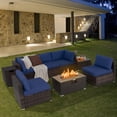 thumbnail image 2 of Costway 8PCS Patio Rattan Furniture Set Fire Pit Table Tank Holder Cover Deck Navy, 2 of 10