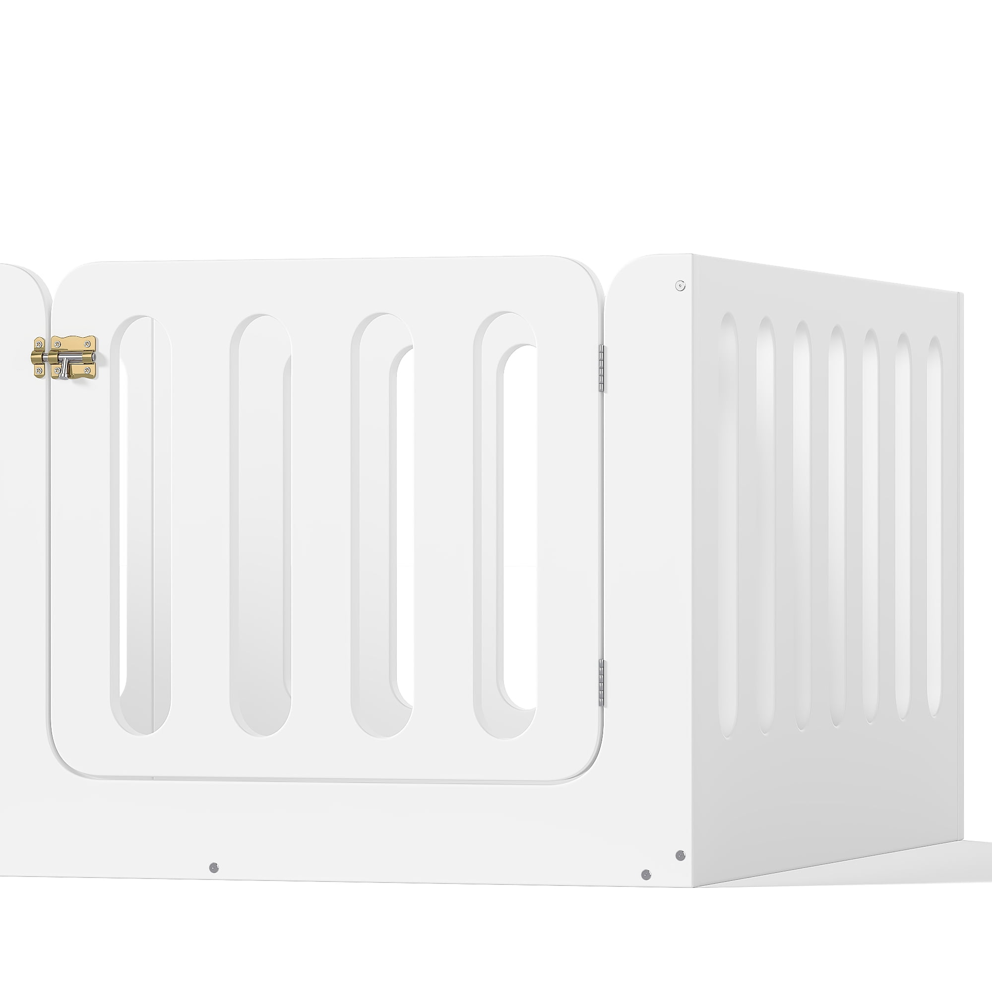 Miniyam Twin Floor Bed with Door, Low Profile Kids Bed with Guardrails, Pine and Plywood, White