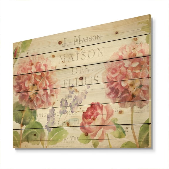 Designart 'Maison Des Fleurs Flower Buquet II' Farmhouse Print on Natural Pine Wood