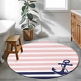 thumbnail image 4 of Anchor Pink Round Area Rug 3 FT, Small Kitchen Bathroom Mats, Modern Navy Blue White Striped Nautical Washable Indoor Outdoor Throw Runner Carpet Non-Shedding Doormat for Table Shower Sofa Entryway, 4 of 8