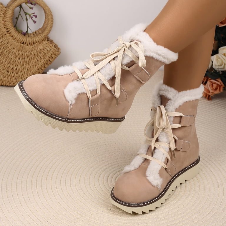 Sherpa-Lined Winter Boots in Tan/Beige, Two-Tone Suede & Canvas - Men\'s 9.5 Born Shearling In Women main image 4