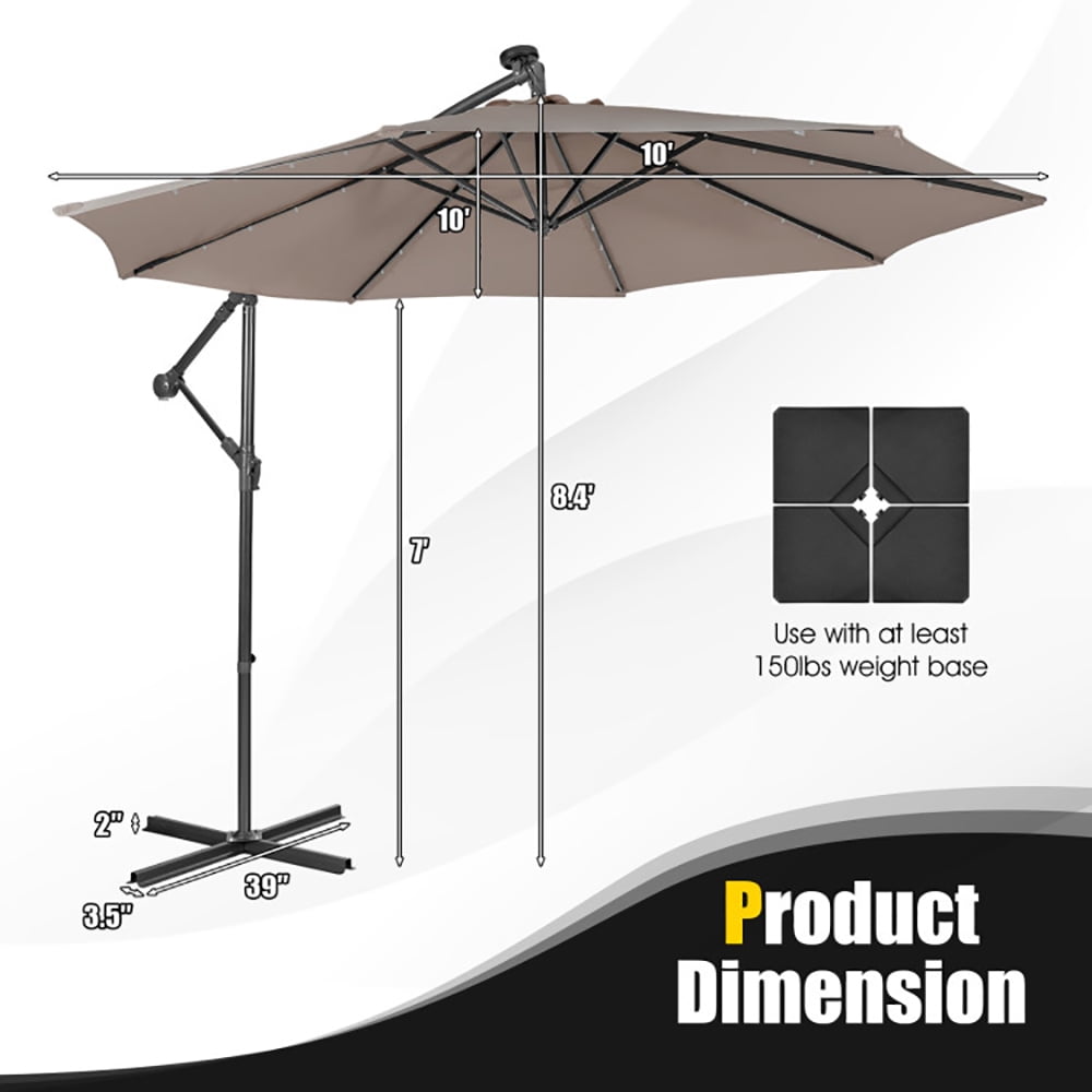 Aimee Lii 10 Feet Patio Solar Powered Cantilever Umbrella with Tilting System, Sunbrella Patio Umbrellas, Coffee Aimee Lii 10 Feet Patio Solar Powered Cantilever Umbrella with Tilting System, Sunbrella Patio Umbrellas, Coffee