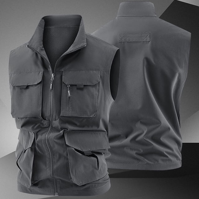 HUITKMM Tank Tops Men Men's Solid Colour Outdoor Sports Casual Style Lightweight with Pockets Workwear Vest Jacket