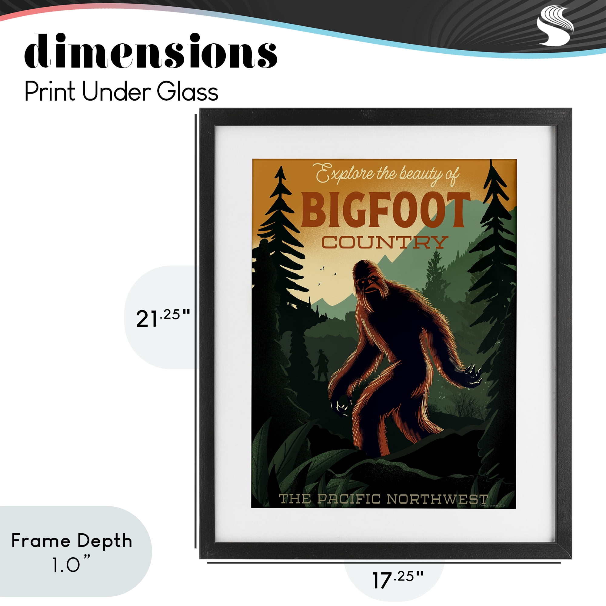 Stupell Industries Cryptid Tourism Wildlife Black Framed Print Under Glass, design by Omar Escalante