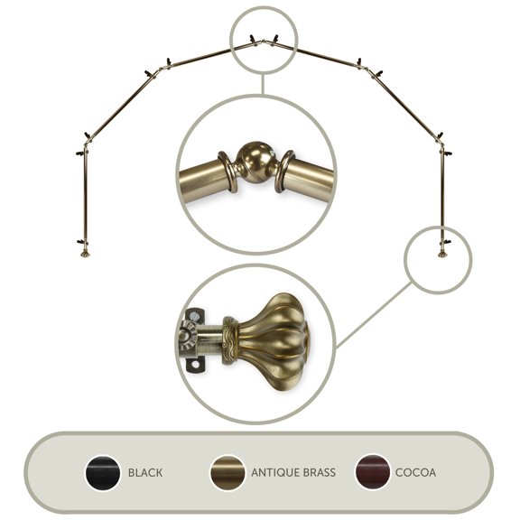 Domovina Sabrina 13/16" 6 Sided Bay Window Single Curtain Rod-Color:Antique Brass
