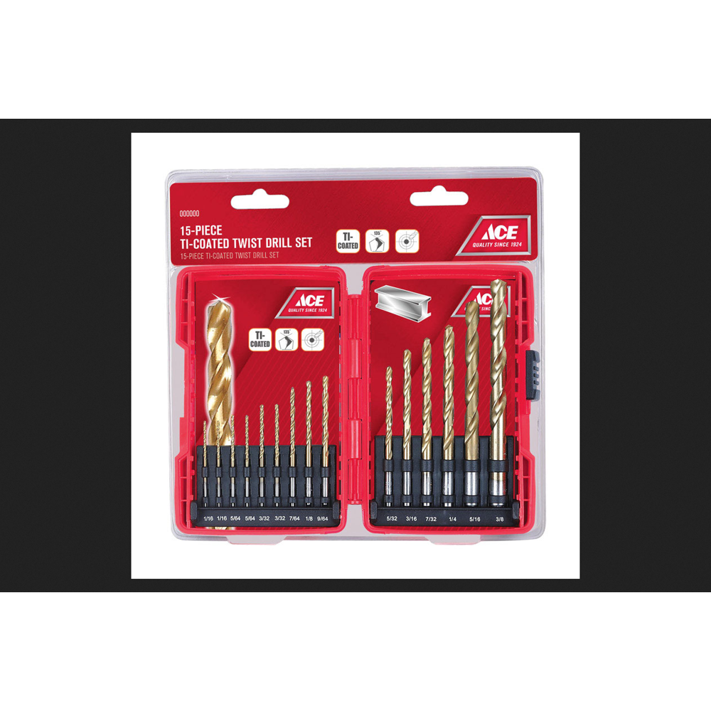 Ace Standard 15 pc. Drill Bit Set MultiSize Dia. For Wood, Plastic