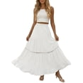 thumbnail image 4 of Flowy A Line Skirts Women High Waist Midi Casual Summer Bohemian with Pockets Elastic Waist White L, 4 of 7