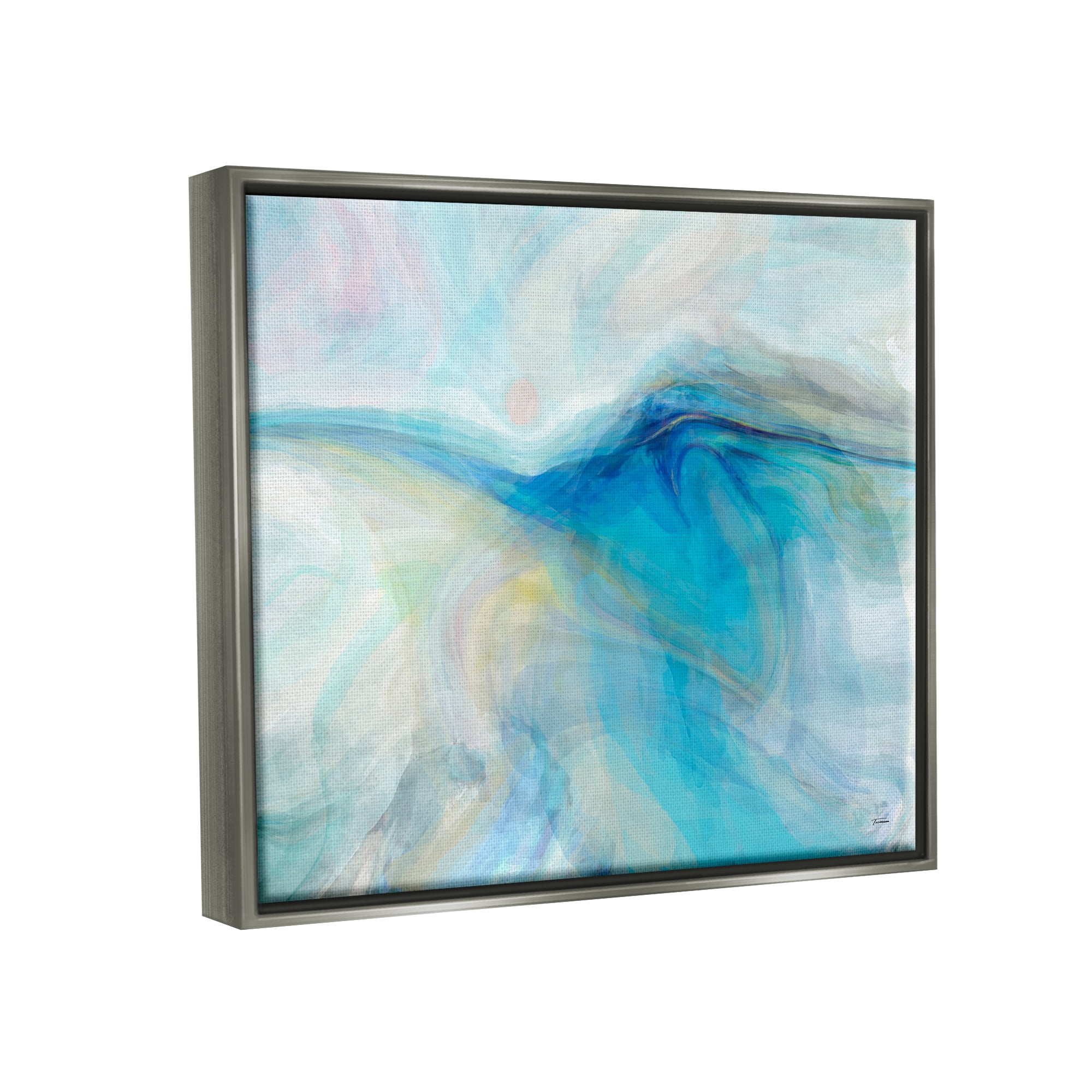 Stupell Blue Fluid Pastel Abstract Swirl Abstract Painting Gray Floater Framed Art Print Wall Art