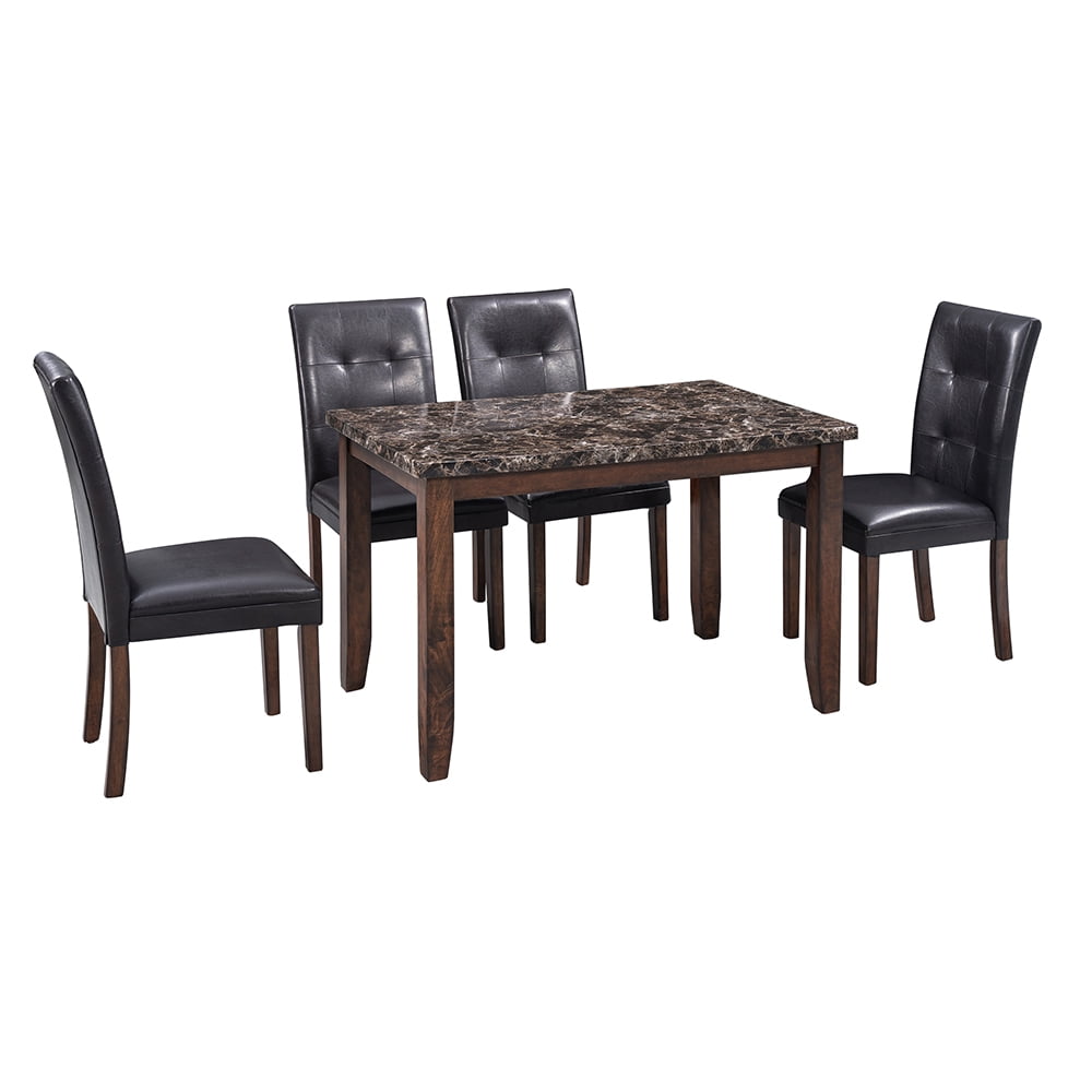Kepooman 5-Piece Faux Marble Dining Table Set with 4 Thicken Cushion Chairs for Kitchen, Brown & Black Kepooman 5-Piece Faux Marble Dining Table Set with 4 Thicken Cushion Chairs for Kitchen, Brown & Black
