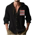 thumbnail image 2 of YaoYar Mens Cotton Linen Button Down Hoodies Fashion Casual Print Pocket Solid Hooded Long Sleeve Shirts, 2 of 5