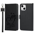 thumbnail image 3 of TECH CIRCLE for iPhone 13 Mini 5.4 Inch Wallet Case with Wrist Strap, Card Holder Flip Cover Embossed Clover Flower PU Leather Magnetic Kickstand with Hand Strap Case Cover,Black, 3 of 6