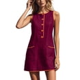 thumbnail image 2 of Wovilon Women's Sleeveless Round Neck Shift Dress with Contrast Piping and Button Front, Cotton Linen Blend Casual Summer Mini Dress for Vacation and Daily Wear, 2 of 7
