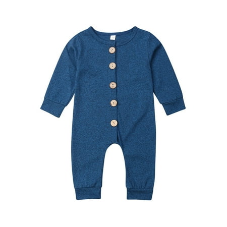 

Luckinbaby Newborn Toddles Plain Single Breasted Romper for 0-24 Months